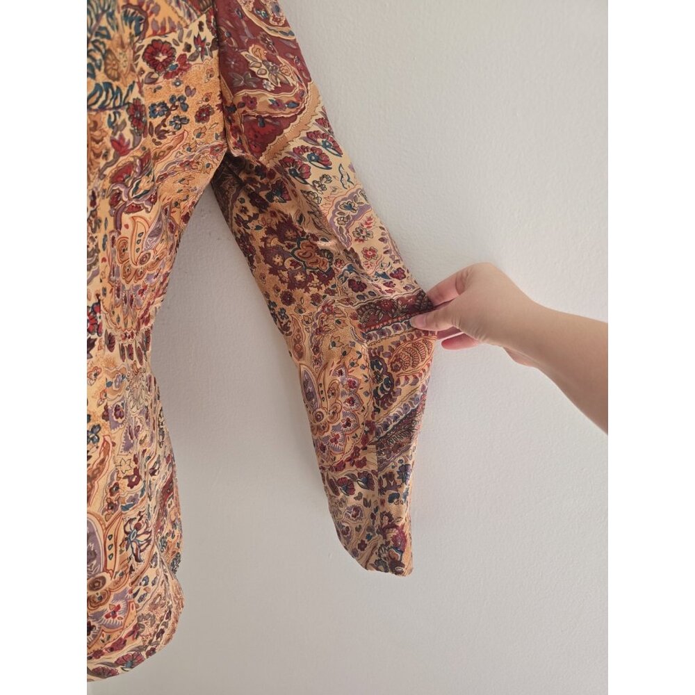 Adrianna Papell Silk Brown Floral Paisley Button Boho Vintage Jacket Blouse 10 M - Picture 4 of 12